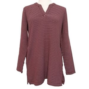 Duluth Trading Co. Ponte Pro Burgundy Striped Split Neck Tunic Pockets
